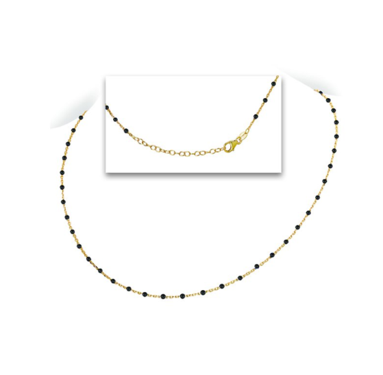 Yellow Gold over Sterling Silver Black Enamel Necklace