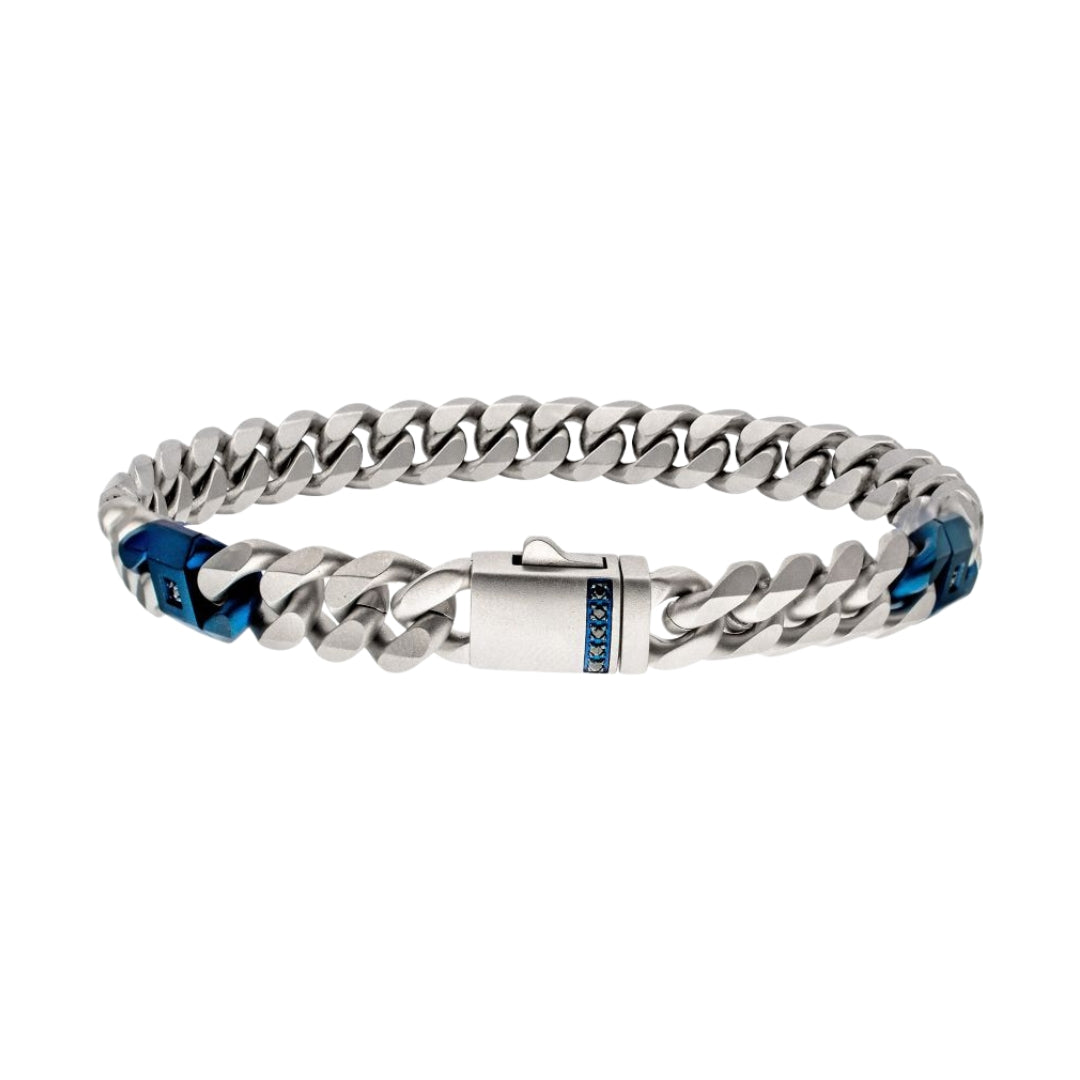 Two Tone Blue Stainless Steel Curb Bracelet