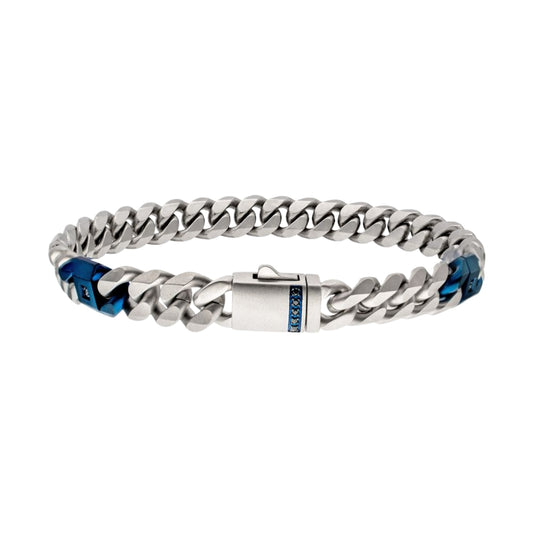 Two Tone Blue Stainless Steel Curb Bracelet