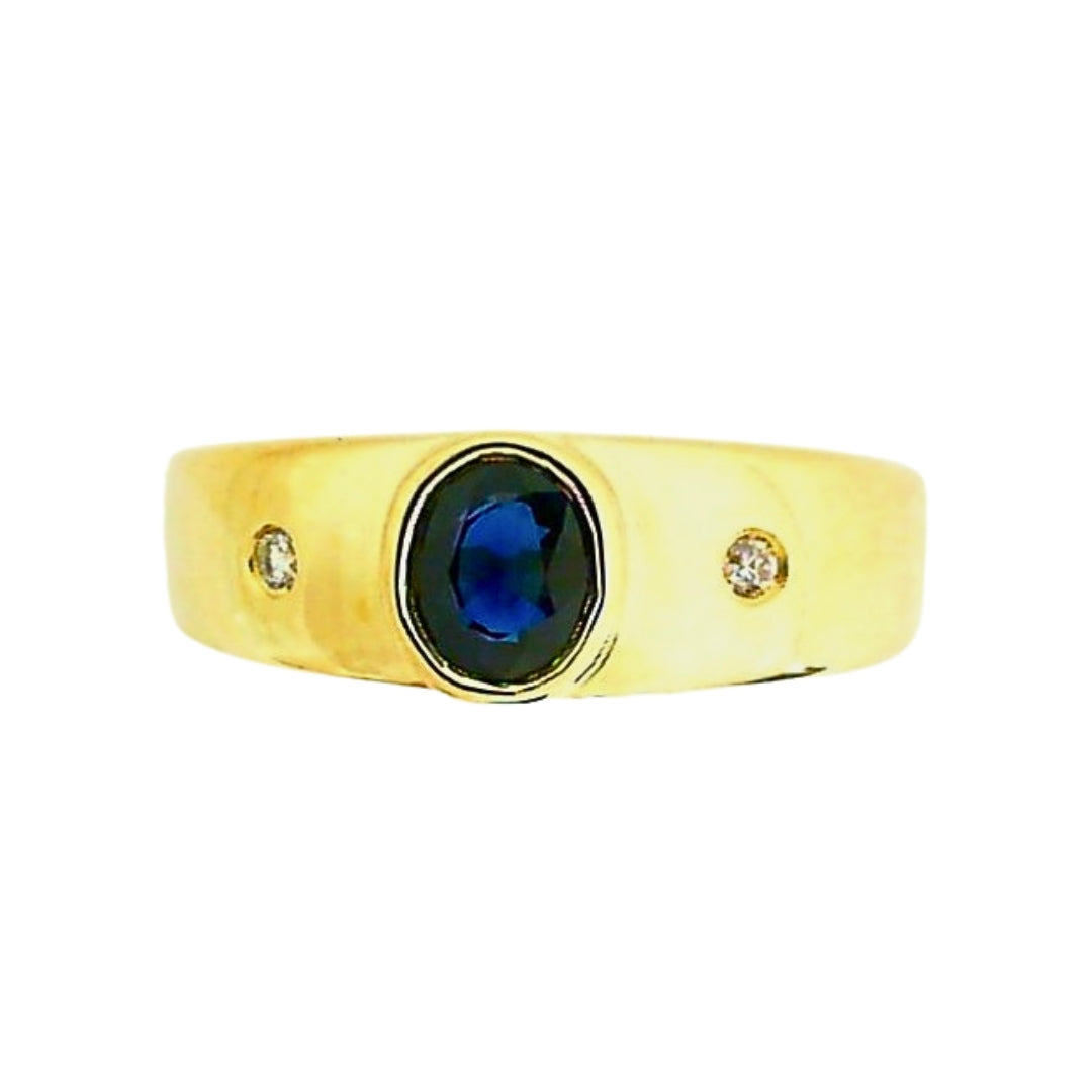 Yellow Gold Oval Sapphire and Diamond Band