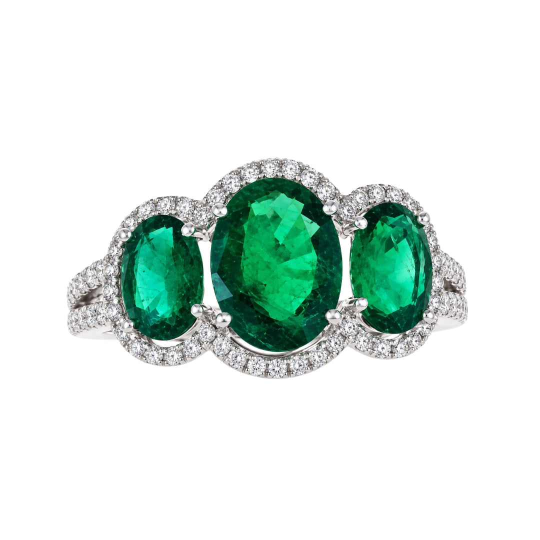 White Gold Oval Emerald and Diamond Ring