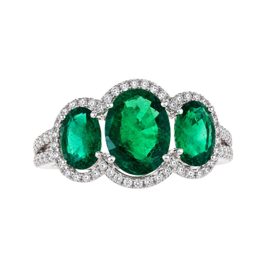 White Gold Oval Emerald and Diamond Ring