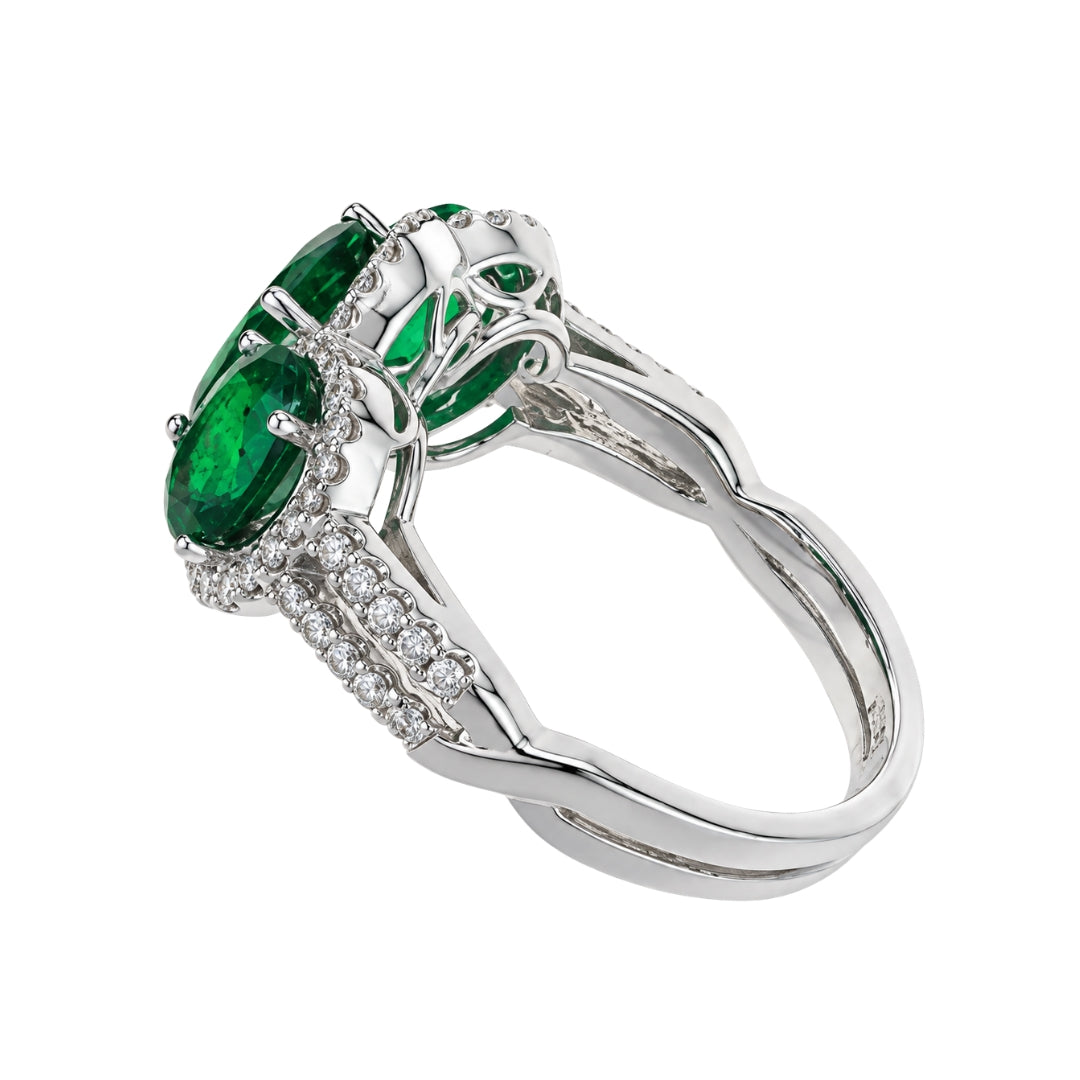 White Gold Oval Emerald and Diamond Ring