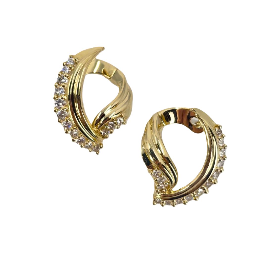 18 Karat Gold Diamond Swirl Hoops
