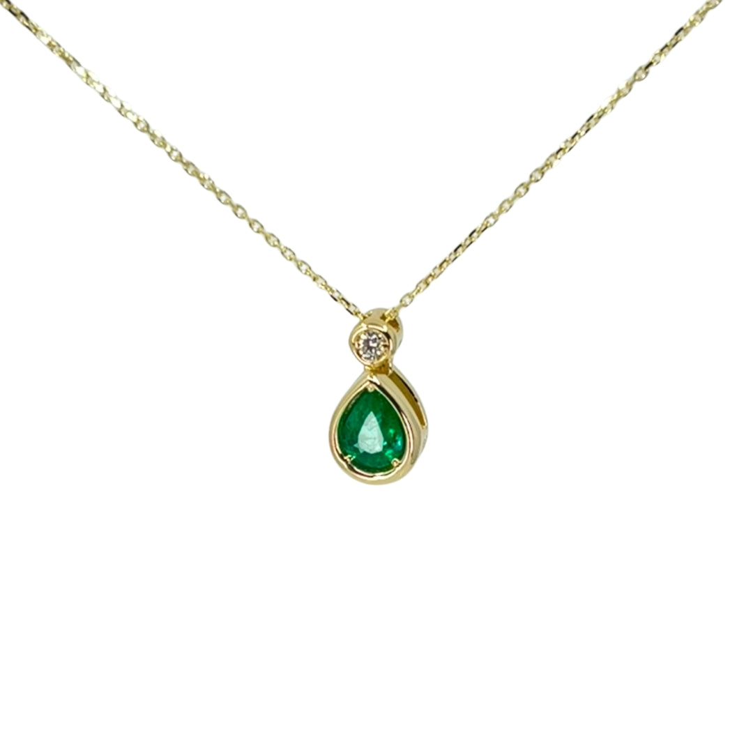 Yellow Gold Pear Emerald and Diamond Necklace