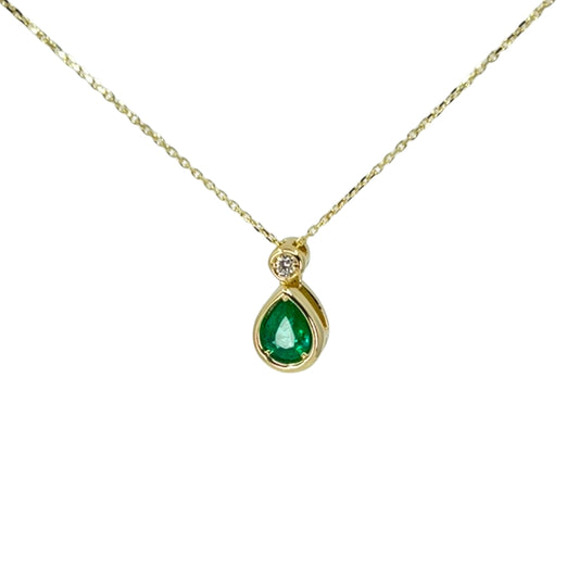 Yellow Gold Pear Emerald and Diamond Necklace