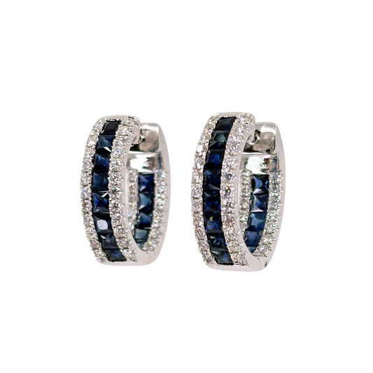 White Gold Princess Sapphire and Diamond Hoops