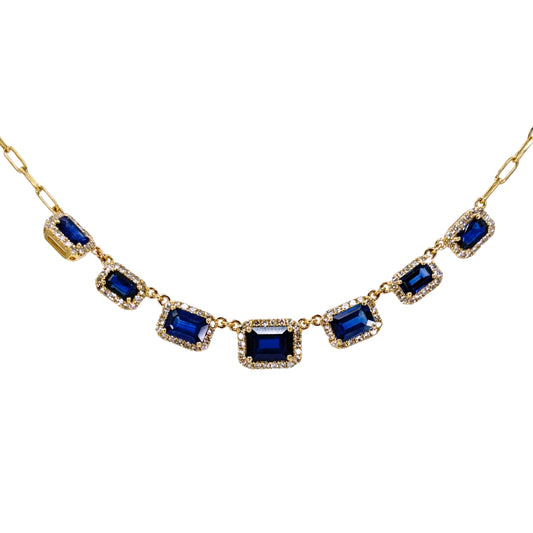 Yellow Gold Emerald Sapphire Link Necklace
