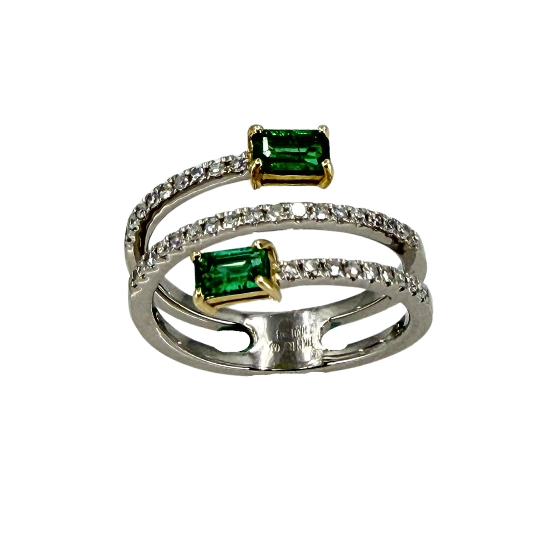 Two Tone Emerald and Diamond Ring