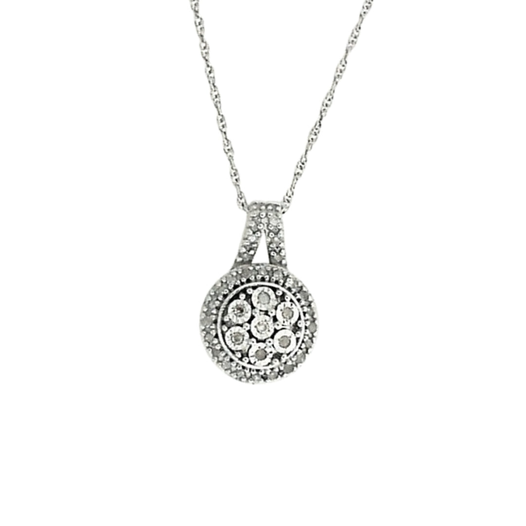 White Silver Diamond Cluster Necklace