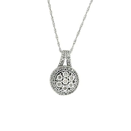 White Silver Diamond Cluster Necklace
