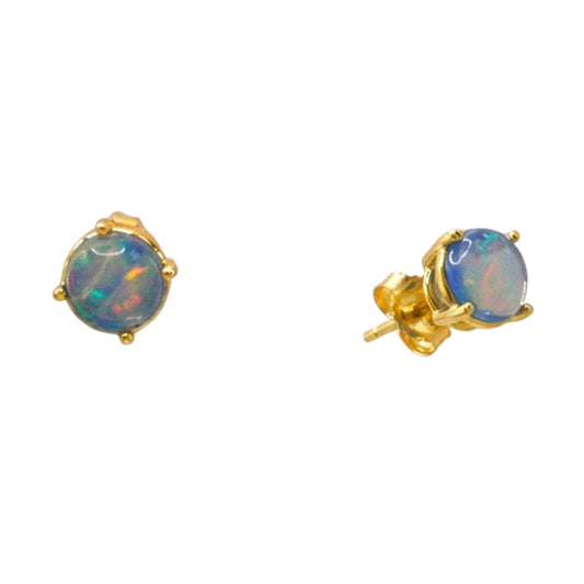 Yellow Gold Round Opal Studs