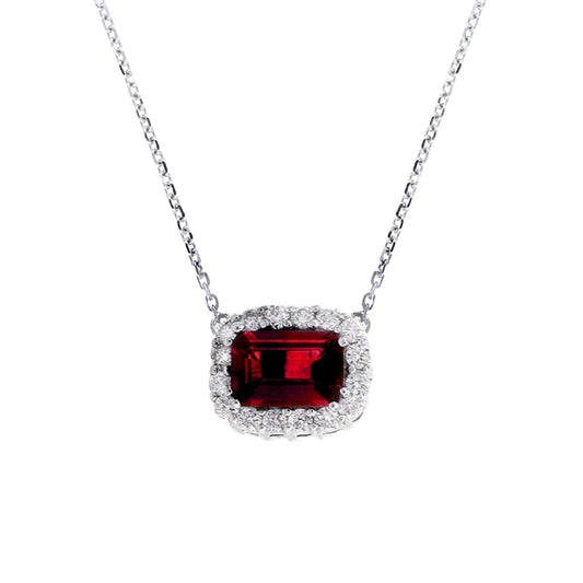 White Gold East West Ruby Necklace