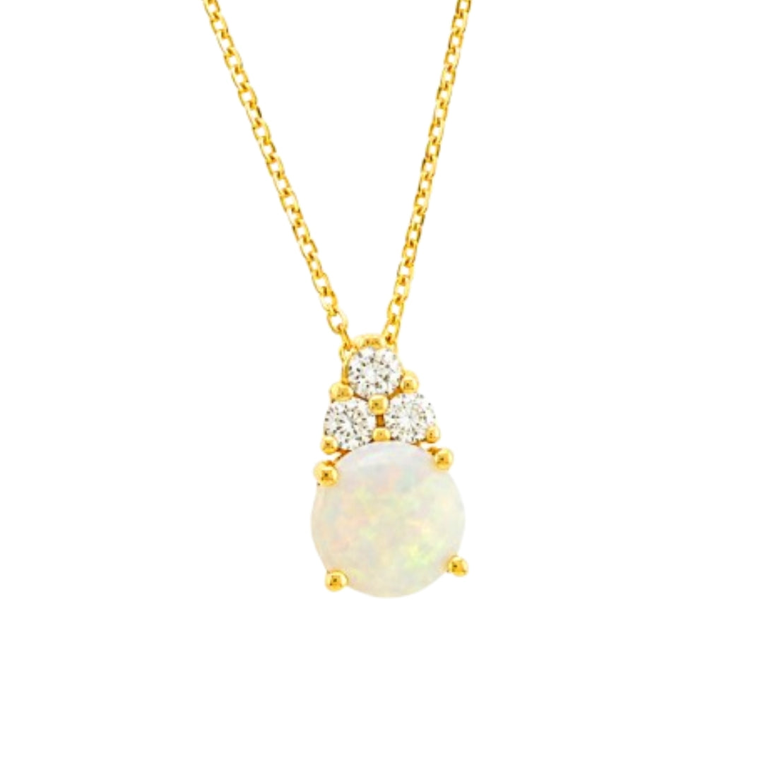 Yellow Gold Round Opal Drop Pendant
