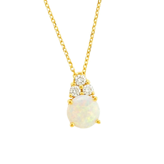 Yellow Gold Round Opal Drop Pendant