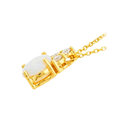 Yellow Gold Round Opal Drop Pendant