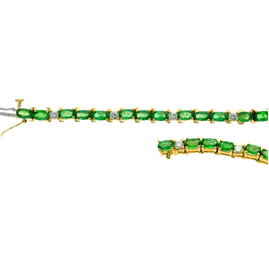 Yellow Gold Oval Emerald Line Bracelet