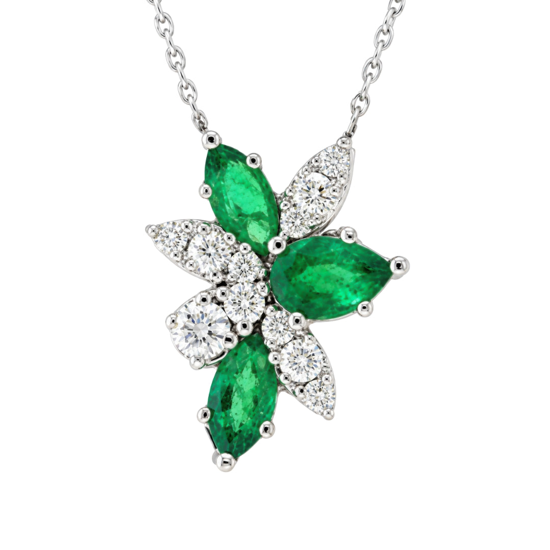 White Gold Marquise Emerald Cluster Necklace