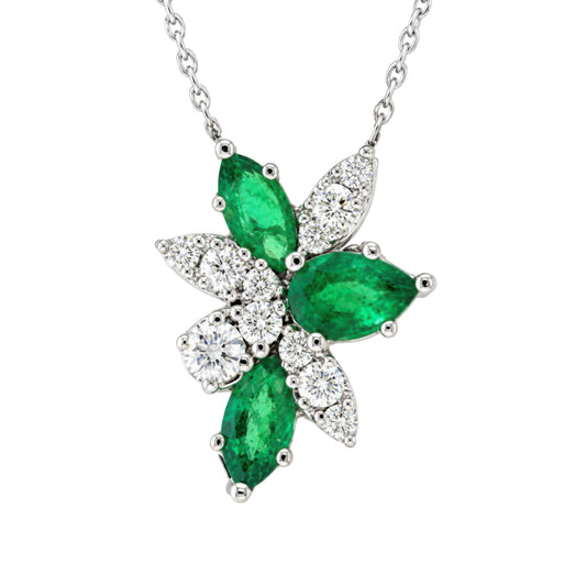 White Gold Marquise Emerald Cluster Necklace