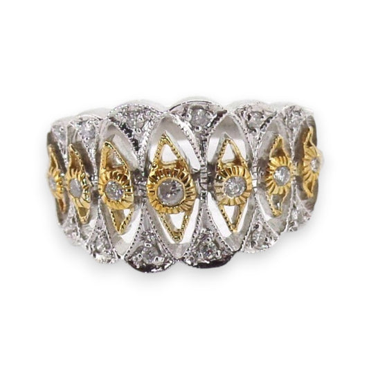 Vintage Two Tone Diamond Filigree Ring