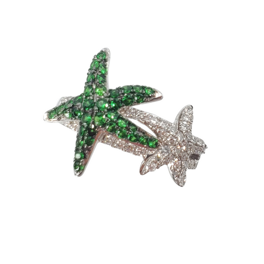 White Gold Starfish Diamond and Tsavorite Garnet Ring