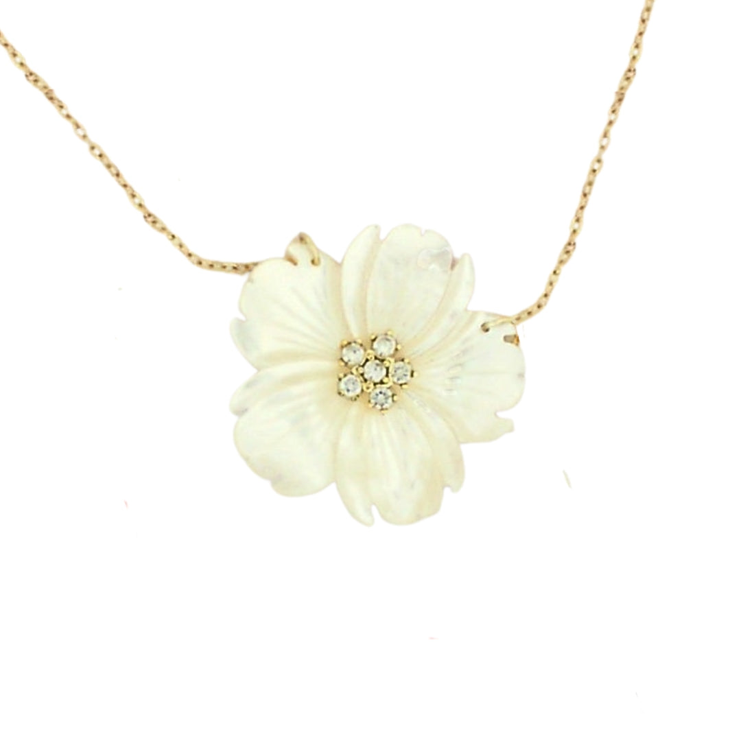 Carved Mother of Pearl Flower Necklace