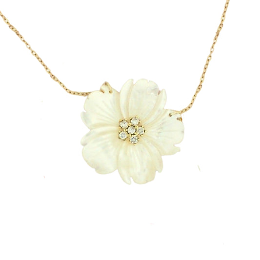 Carved Mother of Pearl Flower Necklace