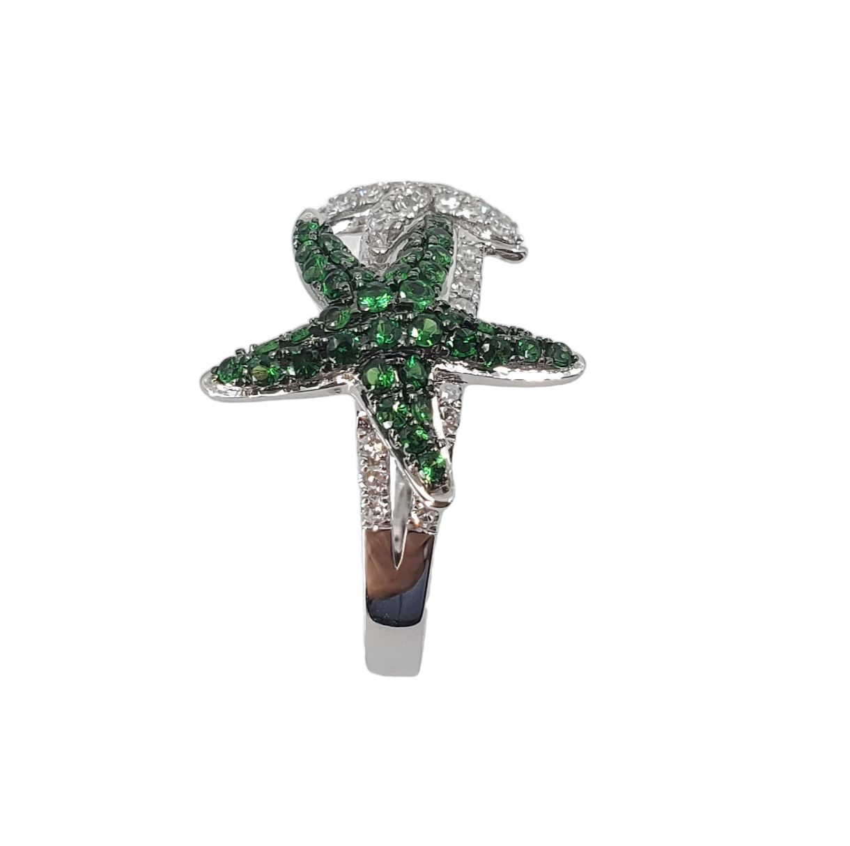 White Gold Starfish Diamond and Tsavorite Garnet Ring