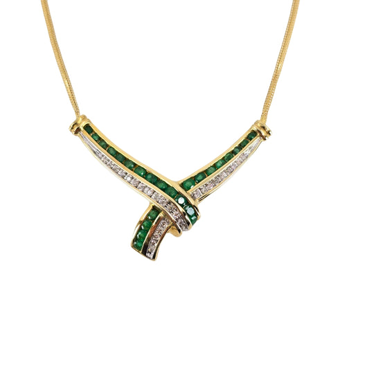 Pre-Loved Vee Shaped Emerald and Diamond Necklace