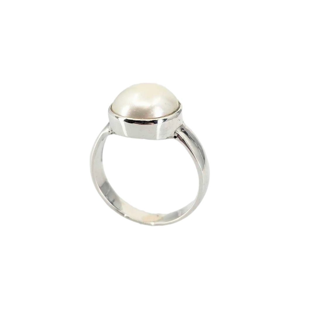 Bezel Set Pearl Sterling Silver Ring