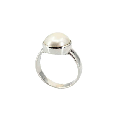 Bezel Set Pearl Sterling Silver Ring