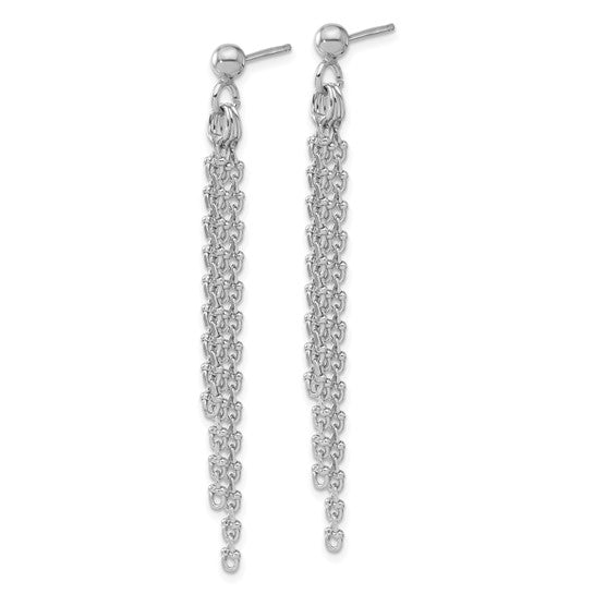 White Sterling Silver Three Strand Chain Drop Earrings