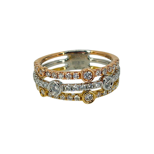 Tri-Color Gold Round Diamond Band
