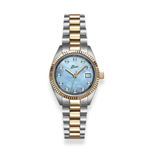 Two Tone Sainless Steel Rolex Style with Blue Diamond Dial