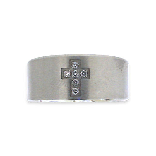 White Stainless Steel Diamond Cross Ring