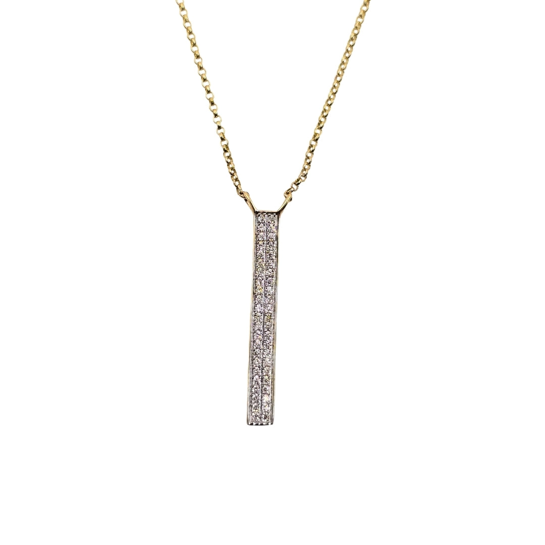 Yellow Gold Round Diamond Stick Necklace