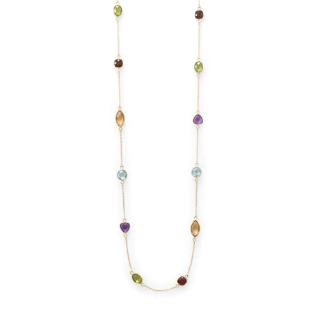 Yellow Sterling Silver Multi-Color Gemstone Necklace