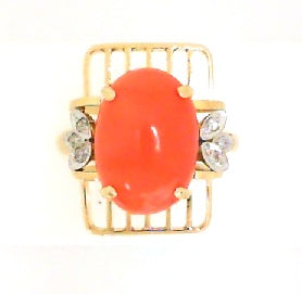 Vintage Coral and Diamond Cocktail Ring