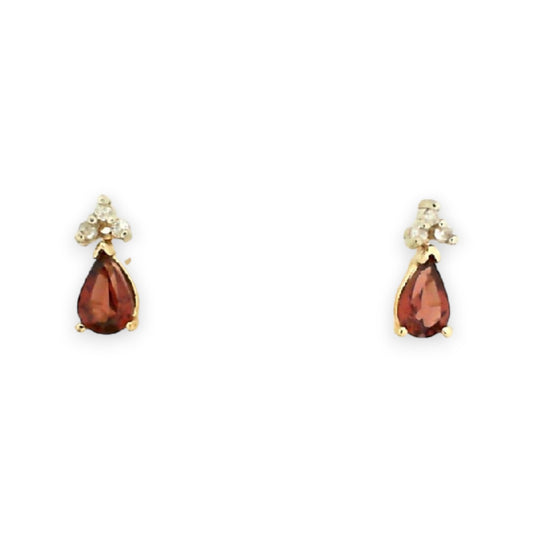 Yellow Gold Garnet and Diamond Earrings