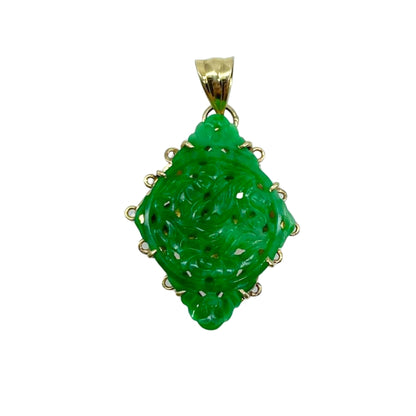 Carved Jade Pendant in 14 Karat Gold