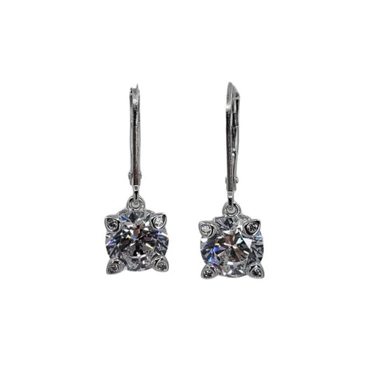 White Sterling Silver Hidden Halo Cubic Zirconia Earrings