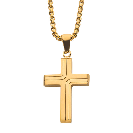 Stainless Steel and Gold Cross Drop Pendant