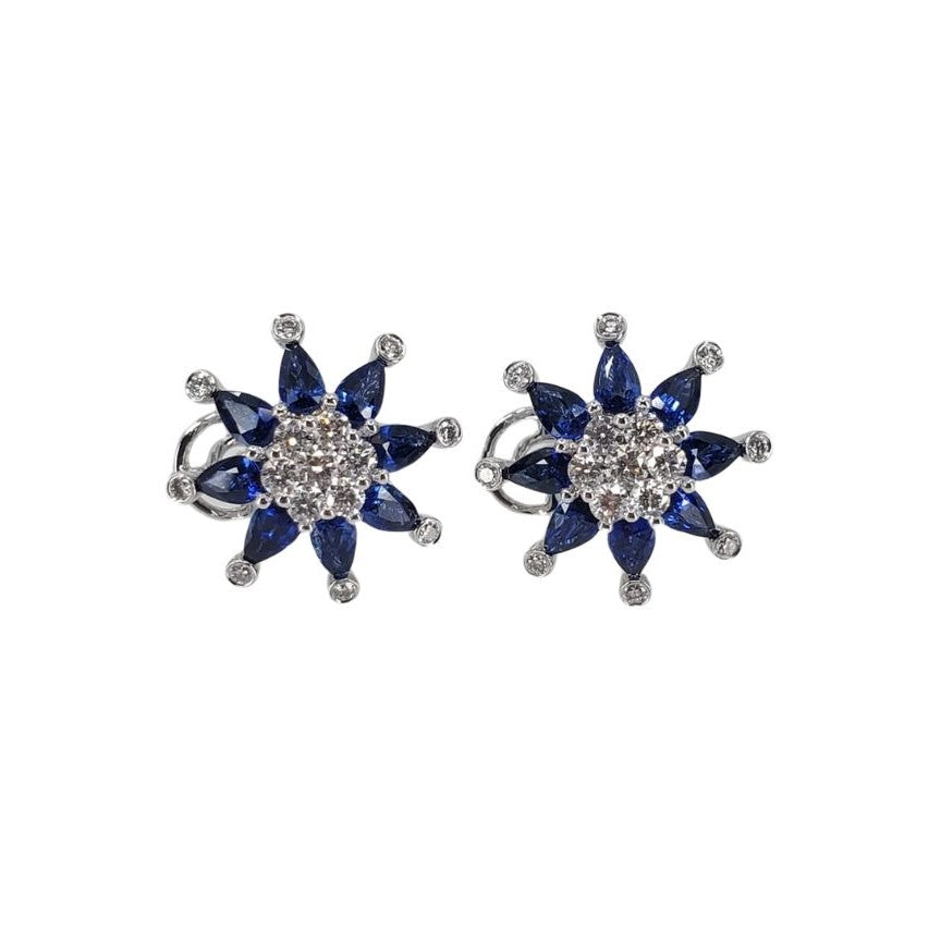 White Gold Omega Clip Sapphire and Diamond Earrings