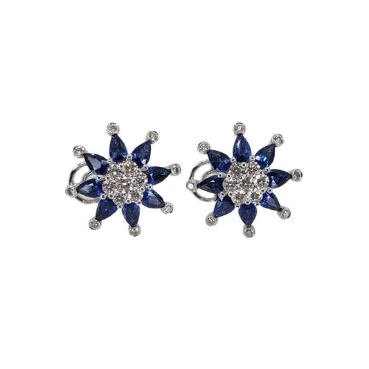 White Gold Omega Clip Sapphire and Diamond Earrings