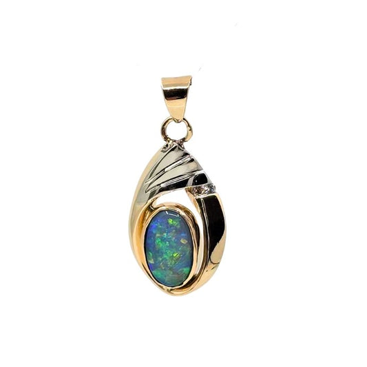 Oval Opal Two Tone Gold Drop Pendant