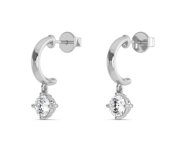 White Gold Half Hoop Dangle Diamond Earrings