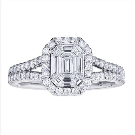White Gold Multi-Diamond Emerald Cut Engagement Ring