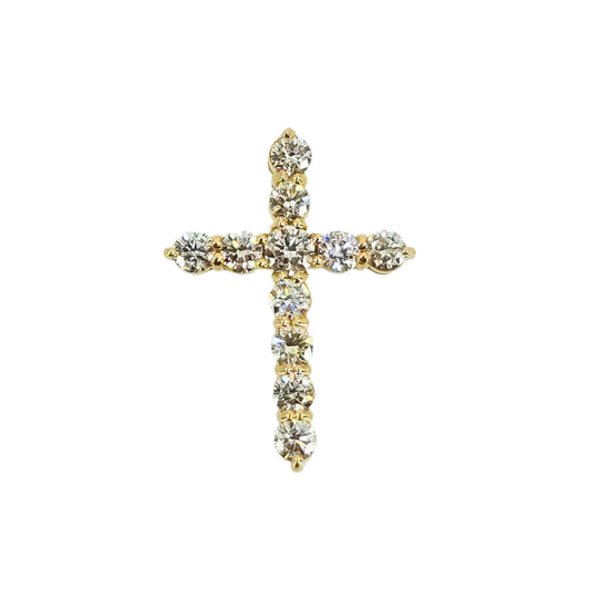 Yellow Gold Shared Prong Diamond Cross Pendant
