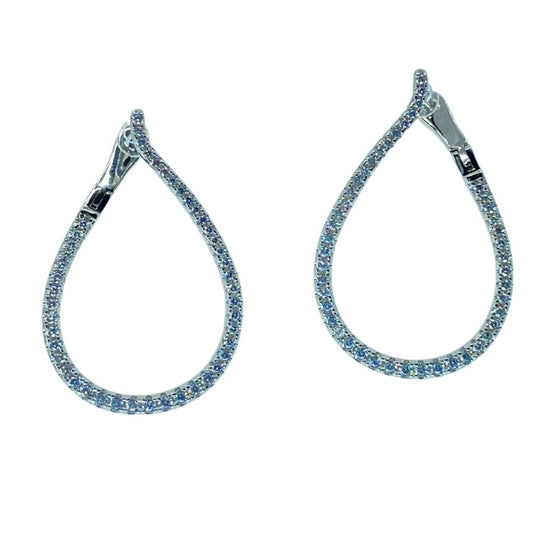 White Sterling Silver Cz Loop Earrings