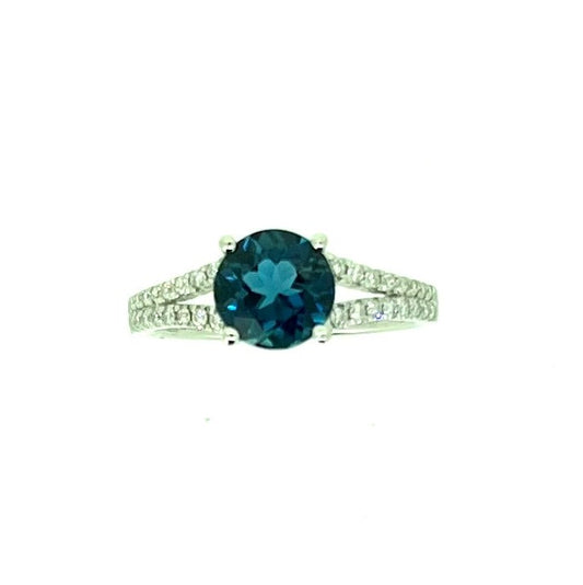 White Gold Blue Topaz and Diamond Pave Ring